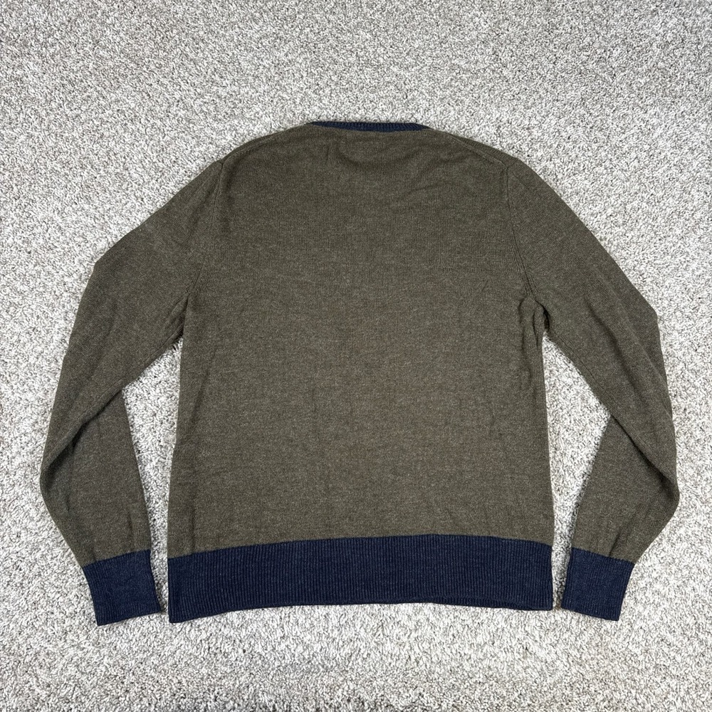 J Crew Sweater Mens L Green Crewneck Ribbed Contrast Hem Cotton Wool - Picture 9 of 12